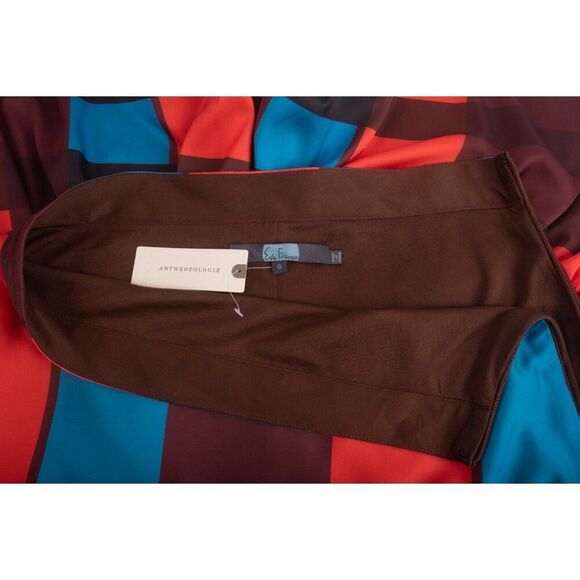 Anthropologie Eva Franco Womans Midi Skirt Size 6 Red Blue Satin Striped NWT - Picture 6 of 7